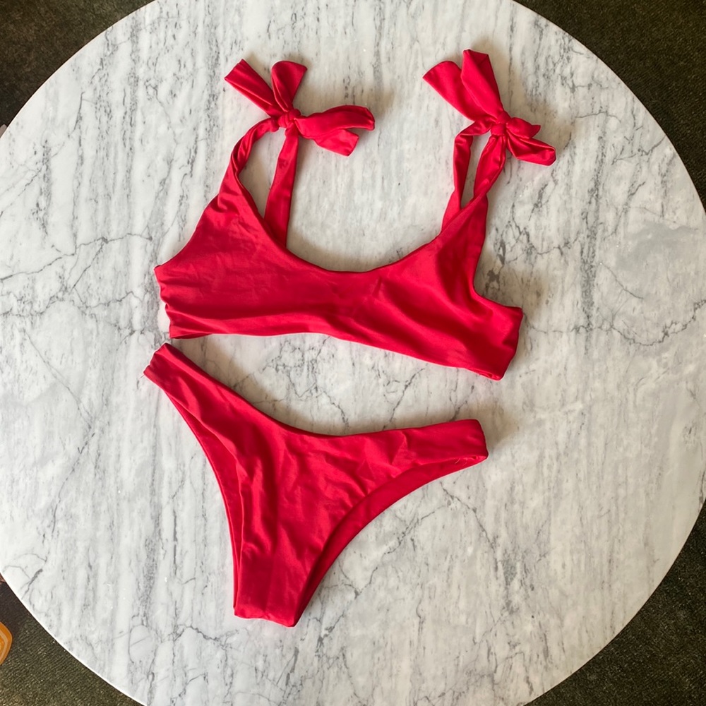 Red Shoulder Tie Bikini Size M